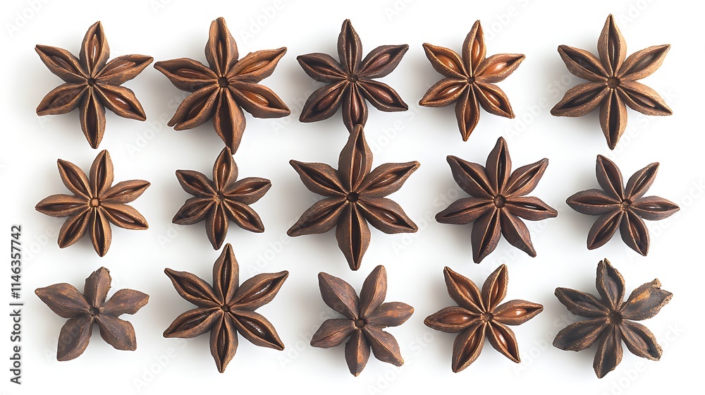 Several star-shaped brown spice, likely star anise.

