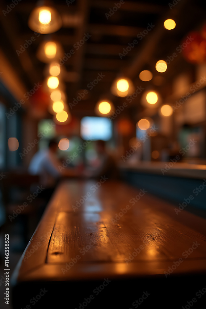 Wooden bar table with blurred light bokeh in a dark and cozy restaurant setting at night ambiance._00002_ Wooden bar table with blurred light bokeh in a dark and cozy restaurant setting at night ambiance._00002_