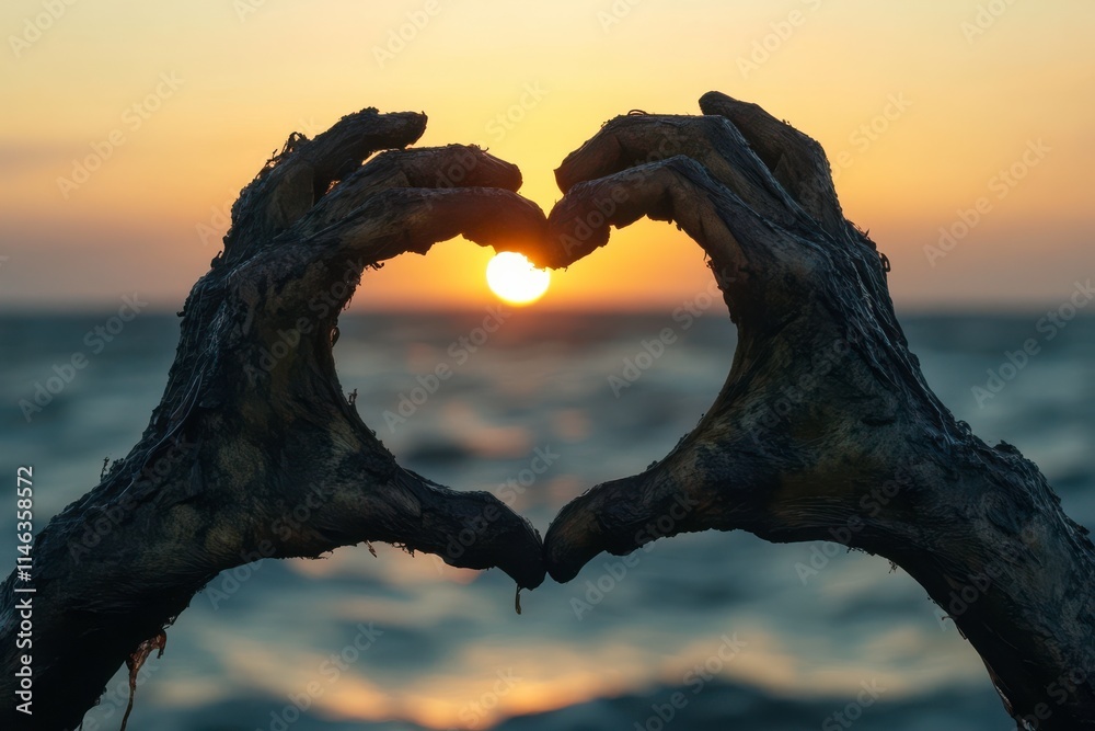 Heart Shape Against Sunset Over Ocean Horizon Heart Shape Against Sunset Over Ocean Horizon
