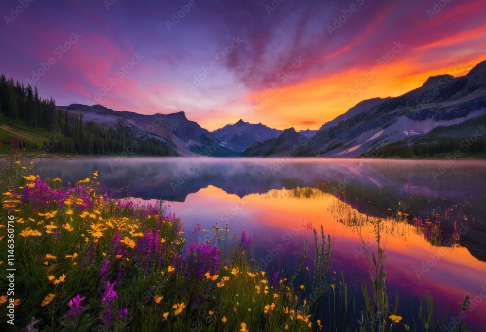 Fototapeta premium captivating peaceful lake majestic tranquility scenic landscape, water, reflection, nature, trees, sky, clouds, hill, rock, sunlight, mountain, forest