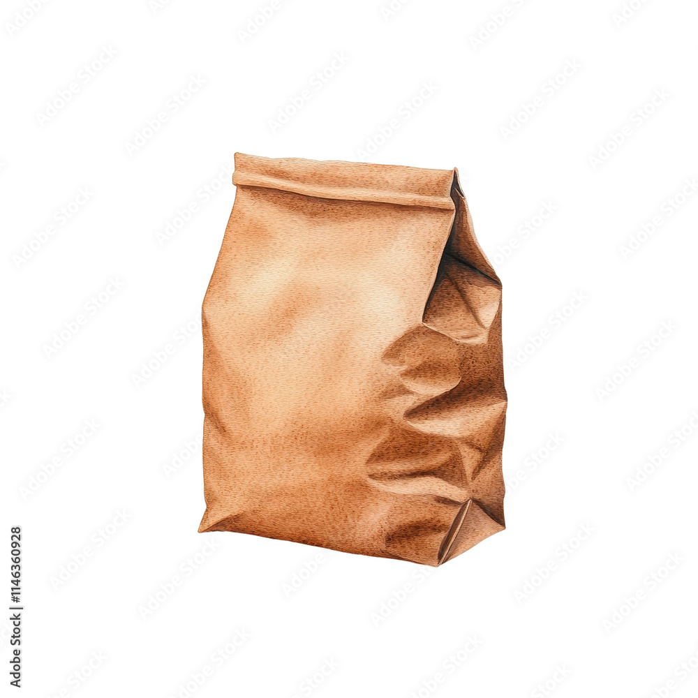 Watercolor Illustration of a Brown Paper Bag Watercolor Illustration of a Brown Paper Bag