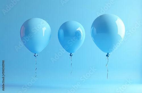 Blue Air balloons floating gracefully, in a minimalist, celebrate, happiness and joy. photo