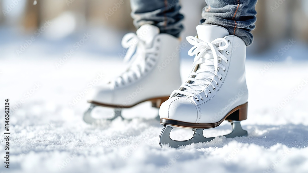 Children's ice skates in a joyful winter atmosphere, gliding across fresh snow. Children's ice skates in a joyful winter atmosphere, gliding across fresh snow.