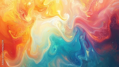 Vibrant Abstract Swirls of Orange, Yellow, Pink, and Blue Merging Together Creating a Stunning Colorful Background for Artistic Projects and Designs