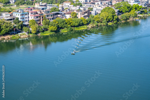 Speedboat on Zengjiang River in Zengcheng, Guangzhou, China