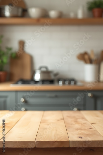 The wood table top provides a blurred kitchen background for product display or key visual layouts in photo montages._00003_