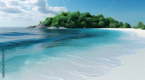 White Sandy Beach with Clear Ocean  .