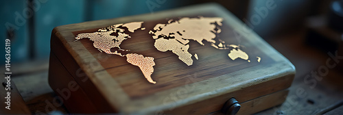 The global communication landscape in 2021 was reflected on a wooden box displaying updates about worldwide situations._00002_