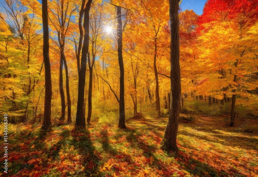 Fototapeta premium vibrant autumn leaves displayed stunningly colorful patterns capturing essence richness beauty, fall, foliage, nature, colors, orange, red, yellow, trees