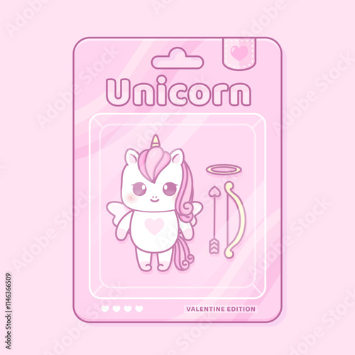cute cupid unicorn toy in blister packaging design