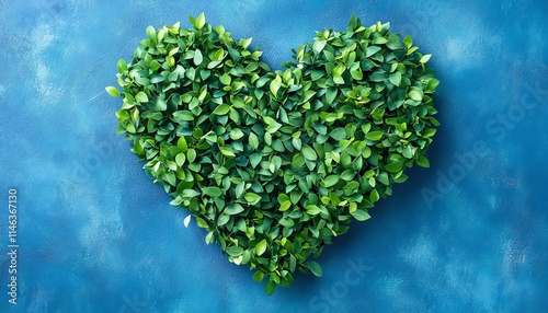 vibrant heartshaped shrub made of green leaves, symbolizing ecofriendly love for nature, sustainability, and environmental care, lush green colors, natural beauty