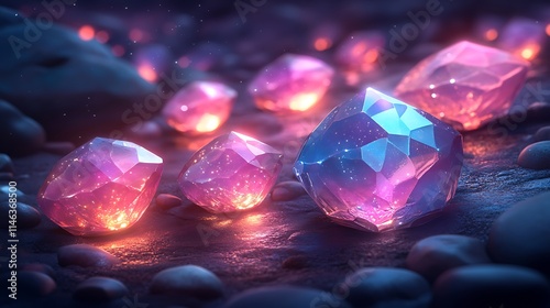 Vibrant gemstones glowing brightly on a lightly textured surface