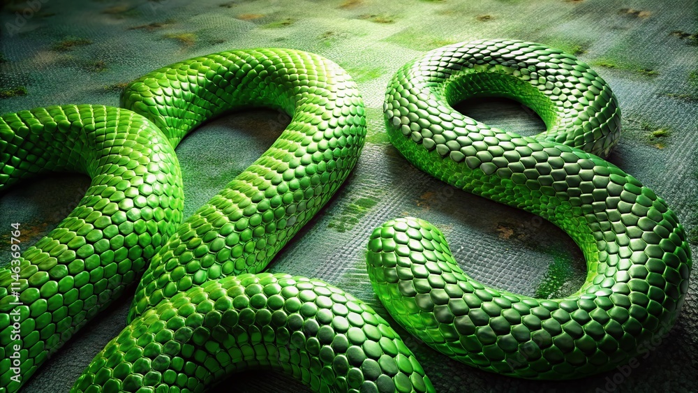 Fototapeta premium 2025 Volumetric Snake Skin Numbers - Abstract 3D Green Reptile Texture Background
