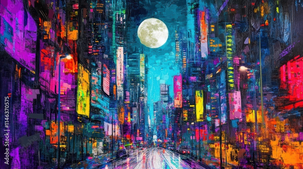 Naklejka premium night cityscape under full moon