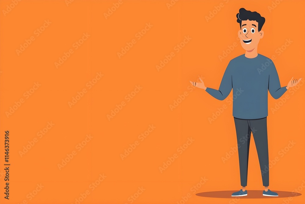 A man is standing in front of a bright orange background A man is standing in front of a bright orange background