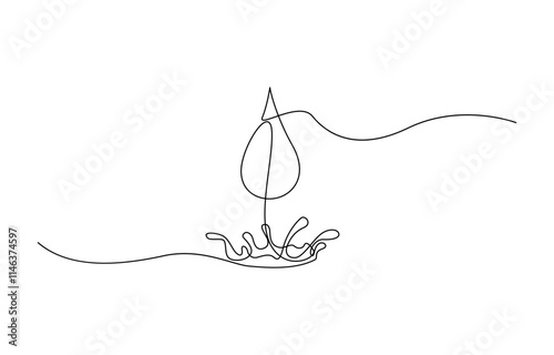Continuous one line drawing of rain drop, wtaer drop isolated on white background, continuous line of water.one line drawing of water drop. Simple water line vector illustration.