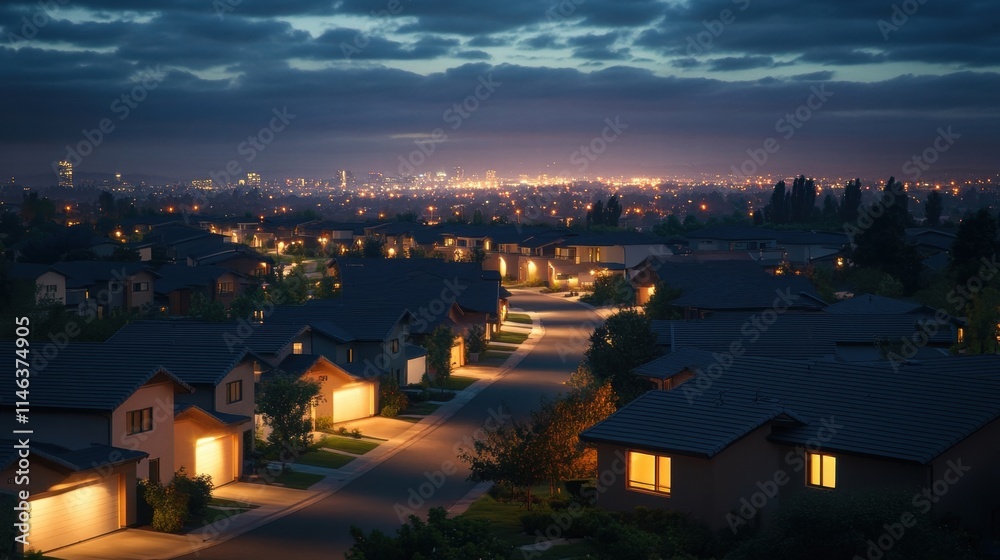 Fototapeta premium night suburban street scene city lights