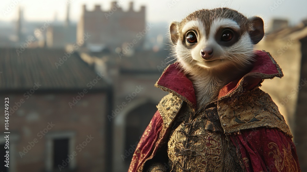 Realistic lifelike meerkat in renaissance regal. Realistic lifelike meerkat in renaissance regal.