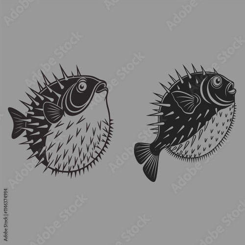 puffer fish silhouette design art and illustration