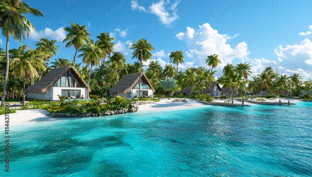 A high-end overwater bungalow on a pristine island in a tropical paradise, nestled among an archipelago and enveloped by rich, diverse vegetation. A high-end overwater bungalow on a pristine island in a tropical paradise, nestled among an archipelago and enveloped by rich, diverse vegetation.