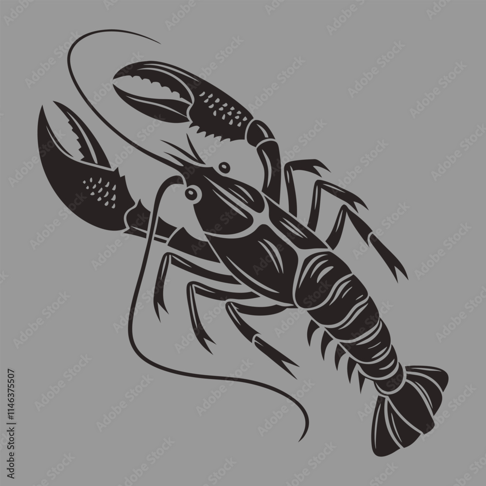 Fototapeta premium crayfish silhouette vector design art and illustration