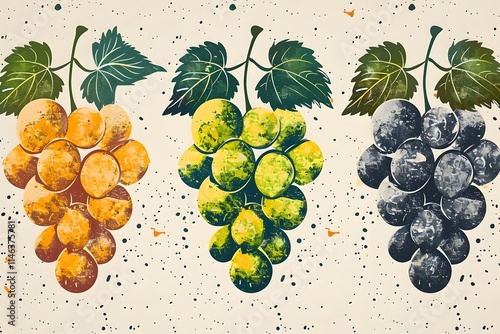 Red and Green Grapes: Modern Cartoon Illustration of Ripe Bunches