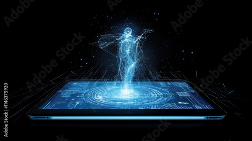 Wallpaper Mural Holographic human figure emerging from tablet screen, futuristic technology concept. Torontodigital.ca