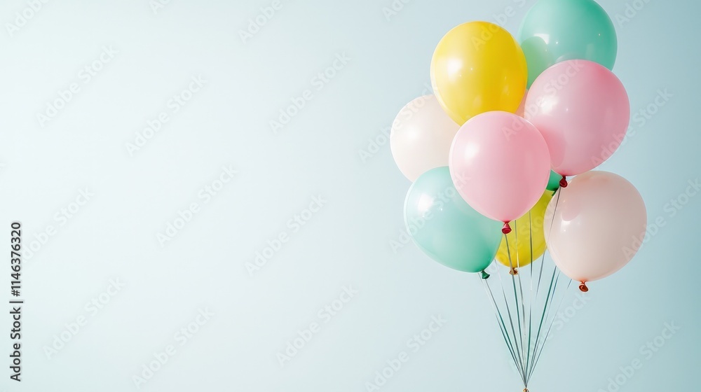 Pastel balloons bunch on light blue background. Pastel balloons bunch on light blue background.