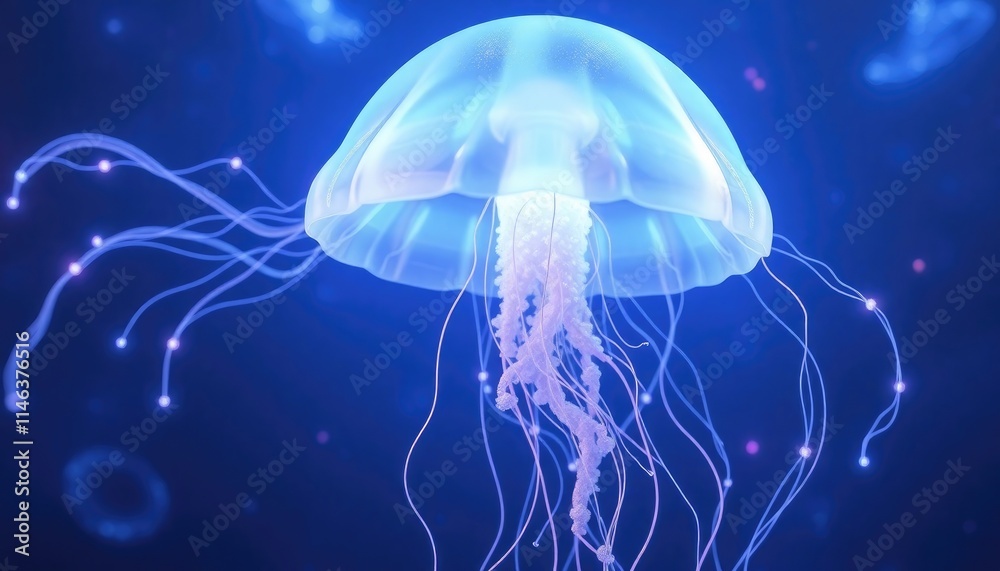Fototapeta premium 4K HD Wallpapers Ethereal Jellyfish Drifting Through A Cosmic Void With Glowing Tendrils. Desktop Wallpaper HD. HD Backgrounds