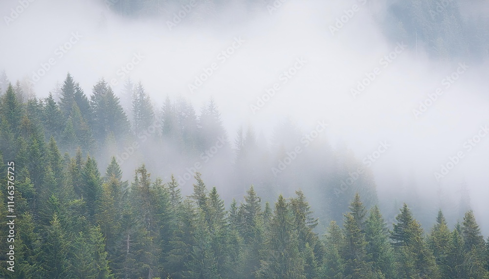 Misty landscape with fir forest Misty landscape with fir forest