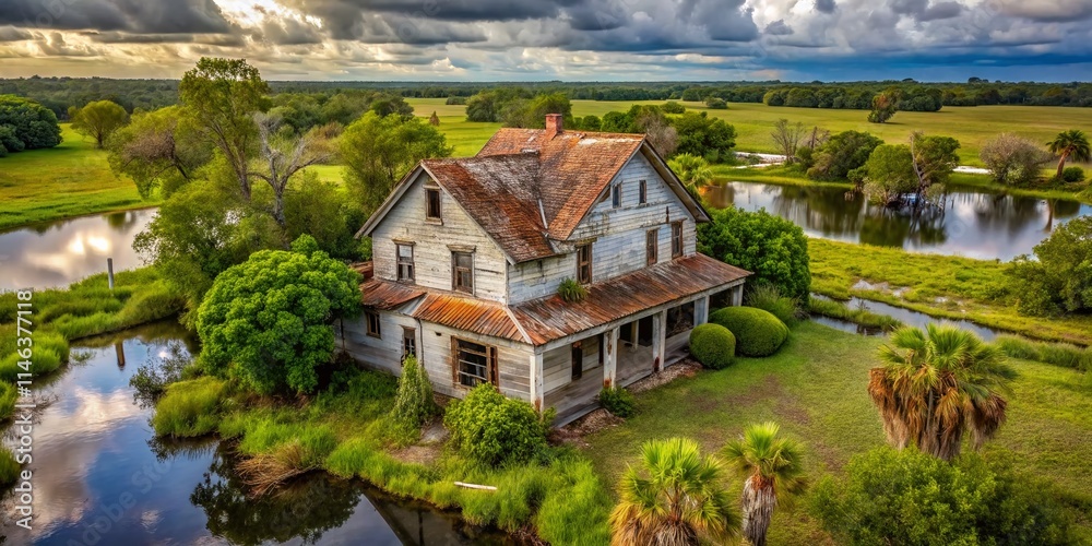 Abandoned Farmhouse Aerial, Old Dixie Highway, St. Lucie County, Florida Lake View Abandoned Farmhouse Aerial, Old Dixie Highway, St. Lucie County, Florida Lake View