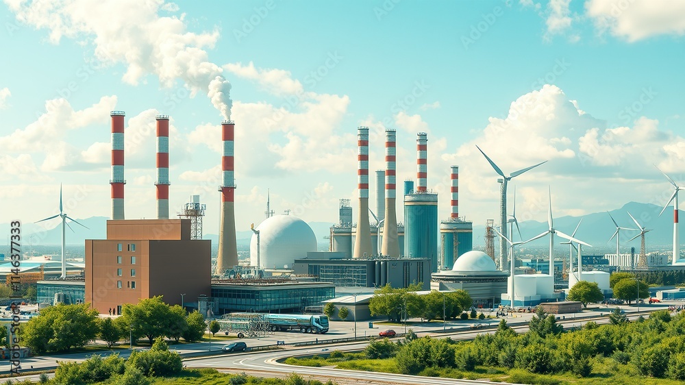 Obraz premium Business and icon for the concept of green business or green economy. Industries utilizing renewable energy and reducing CO2 emissions for sustainable environmental development goals. Net zero target.