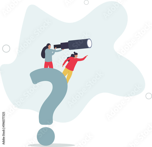 Curiosity explore unknown, search for solution or new business opportunity, seek for success concept.flat characters.