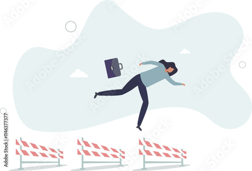 Overcome obstacle or challenge, success journey or aspirations, determination, progress or effort to overcome difficulty concept.flat characters.