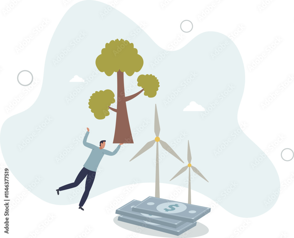presenting way to reduce CO2 emission footprint through carbon offset, credit and forest conservation.flat characters. presenting way to reduce CO2 emission footprint through carbon offset, credit and forest conservation.flat characters.