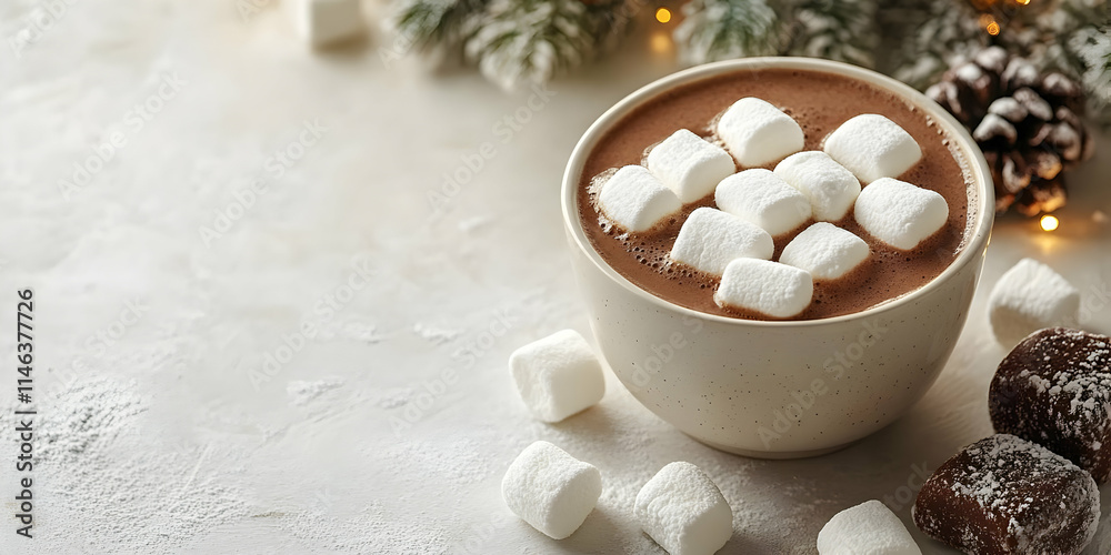 Warm Cocoa Drink with Marshmallows, Cozy Winter Treat Warm Cocoa Drink with Marshmallows, Cozy Winter Treat
