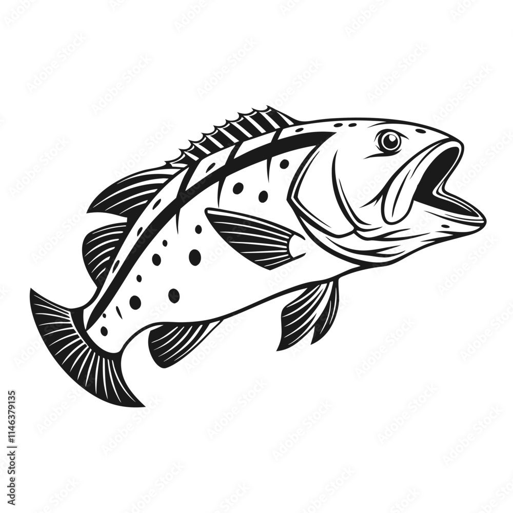 Fototapeta premium Black Grouper Fish Vector Art and Illustration