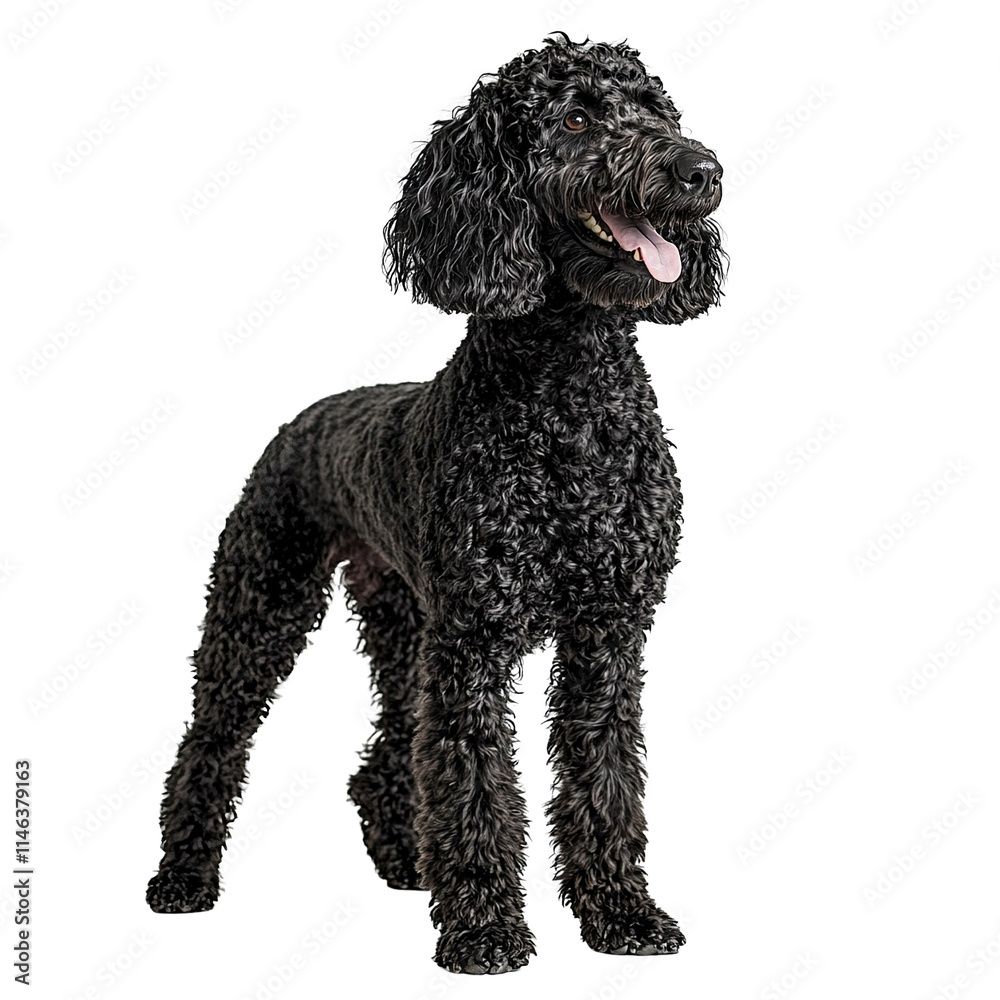 Angled view full body shot of extremely perfect looking single Double Doodle animal isolated on a white transparent background Angled view full body shot of extremely perfect looking single Double Doodle animal isolated on a white transparent background