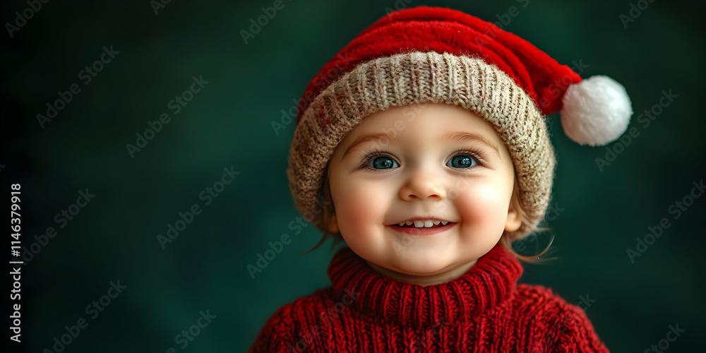 Adorable Baby in Red Santa Hat Smiles Brightly Adorable Baby in Red Santa Hat Smiles Brightly