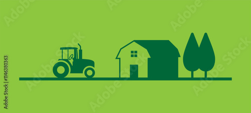 Simple Farm house and farm background vector.