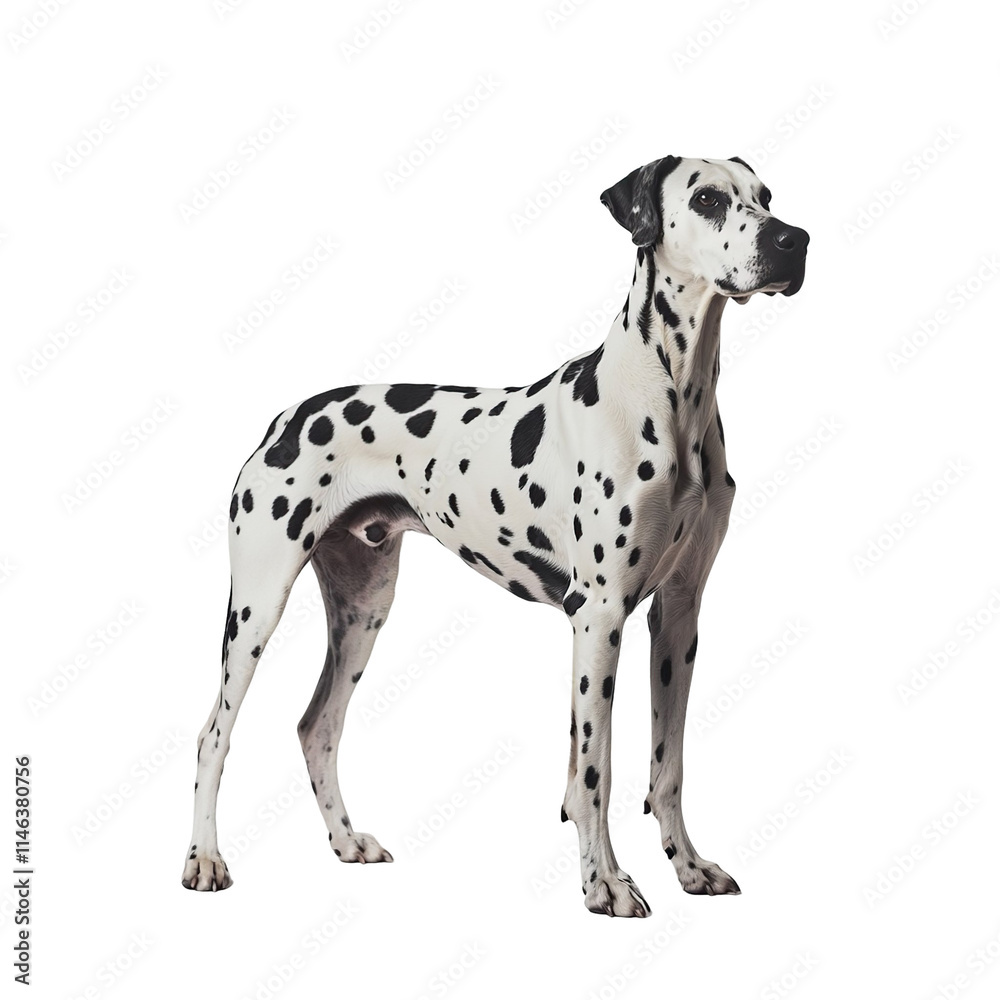 Angled view full body shot of extremely perfect looking single Dalmador animal isolated on a white transparent background Angled view full body shot of extremely perfect looking single Dalmador animal isolated on a white transparent background