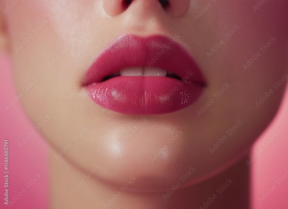 Naklejka premium Close up lips of woman with pink lipstick on lips