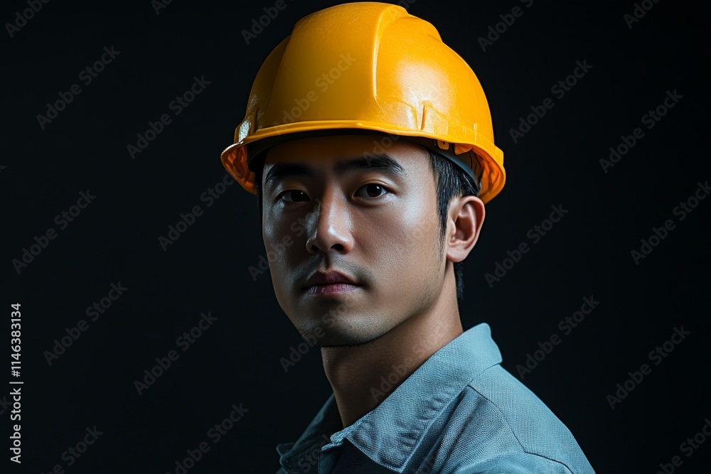 Determined Asian Engineer in Hard Hat Determined Asian Engineer in Hard Hat