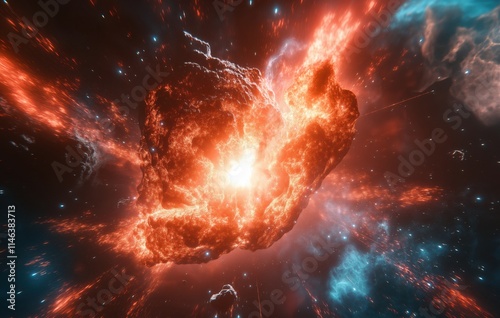 Cosmic explosion blast projecting splendid eruptions of light and energy across the universe