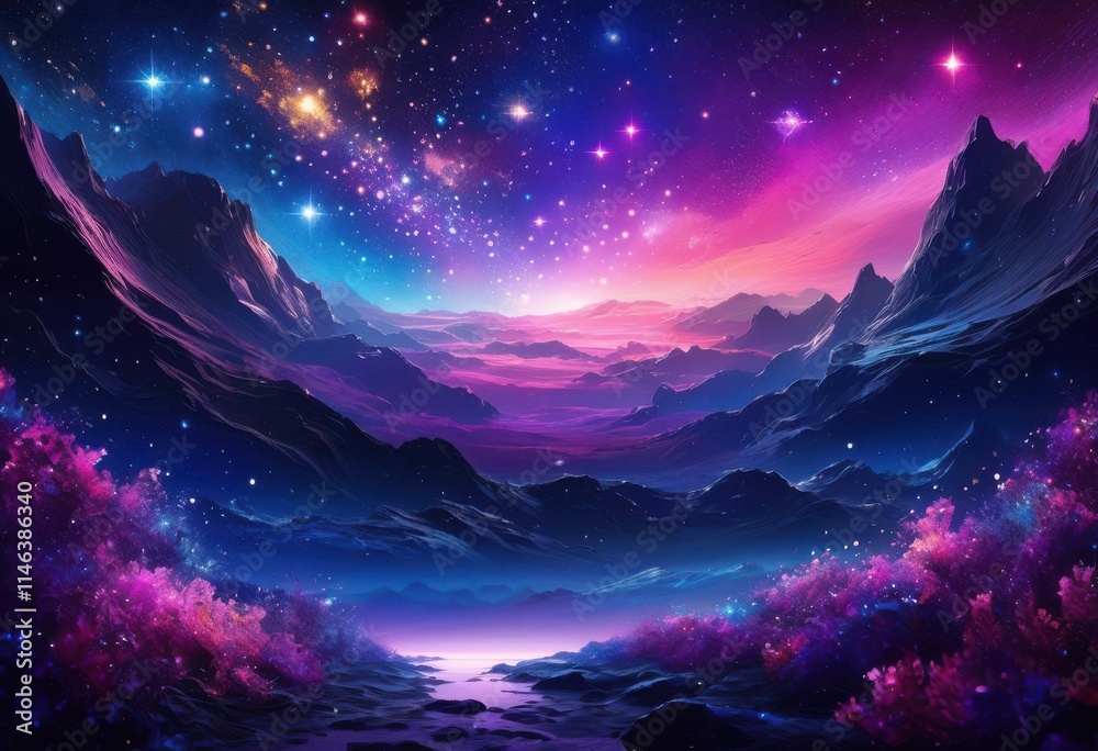 Fototapeta premium starlit nightscape featuring dazzling cosmic elements like nebulae mesmerizing celestial display, stars, sky, moon, universe, galaxy, cosmos, cloud