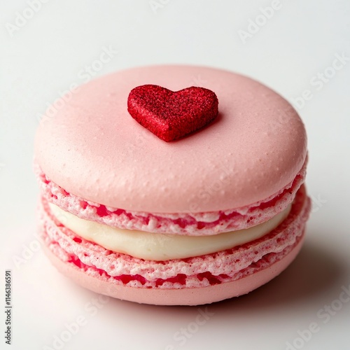 Sweet pink macaron topped with an elegant heart-shaped edible accent. Pink macarons with exquisite edible heart accents make every moment special.