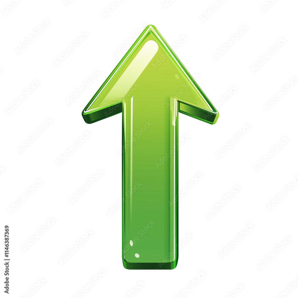 Green arrow pointing up with shadow effect isolated on transparent background Green arrow pointing up with shadow effect isolated on transparent background