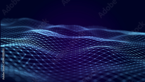 Futuristic abstract mesh. Wave with the connection of dots and lines. 3D rendering.