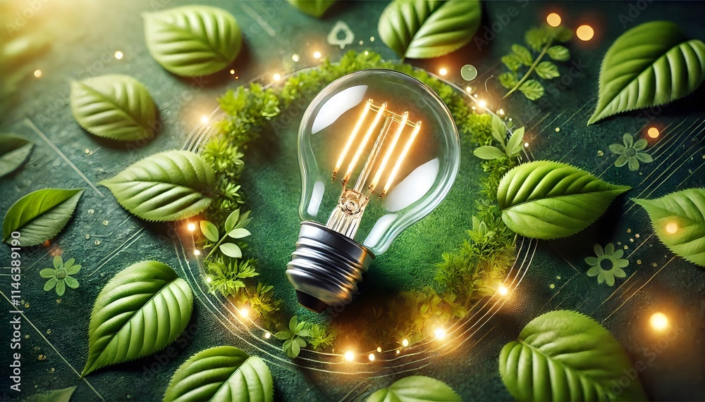 custom made wallpaper toronto digitalEco-Friendly Energy Saving Lamp Surrounded by Green Leaves: A Symbol of Sustainability