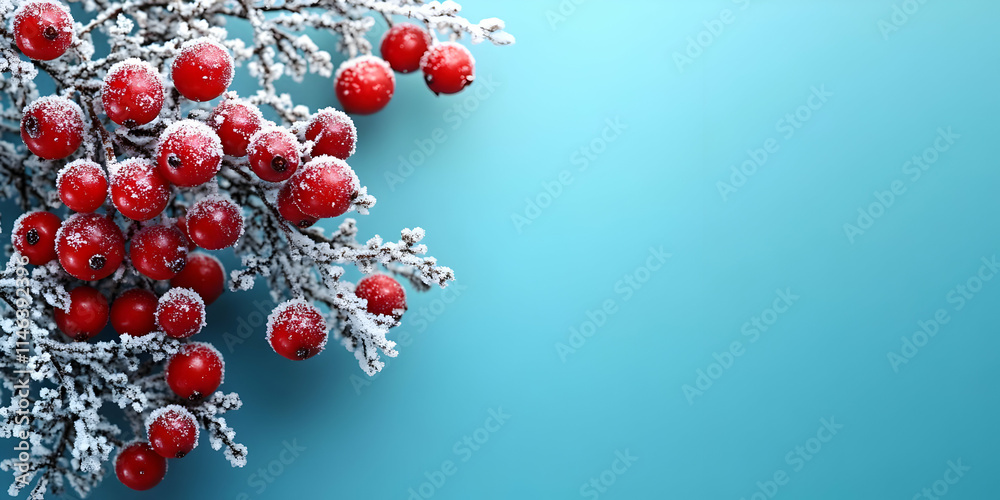 Winter Berries on Frosty Branches, Festive Holiday Cheer Winter Berries on Frosty Branches, Festive Holiday Cheer